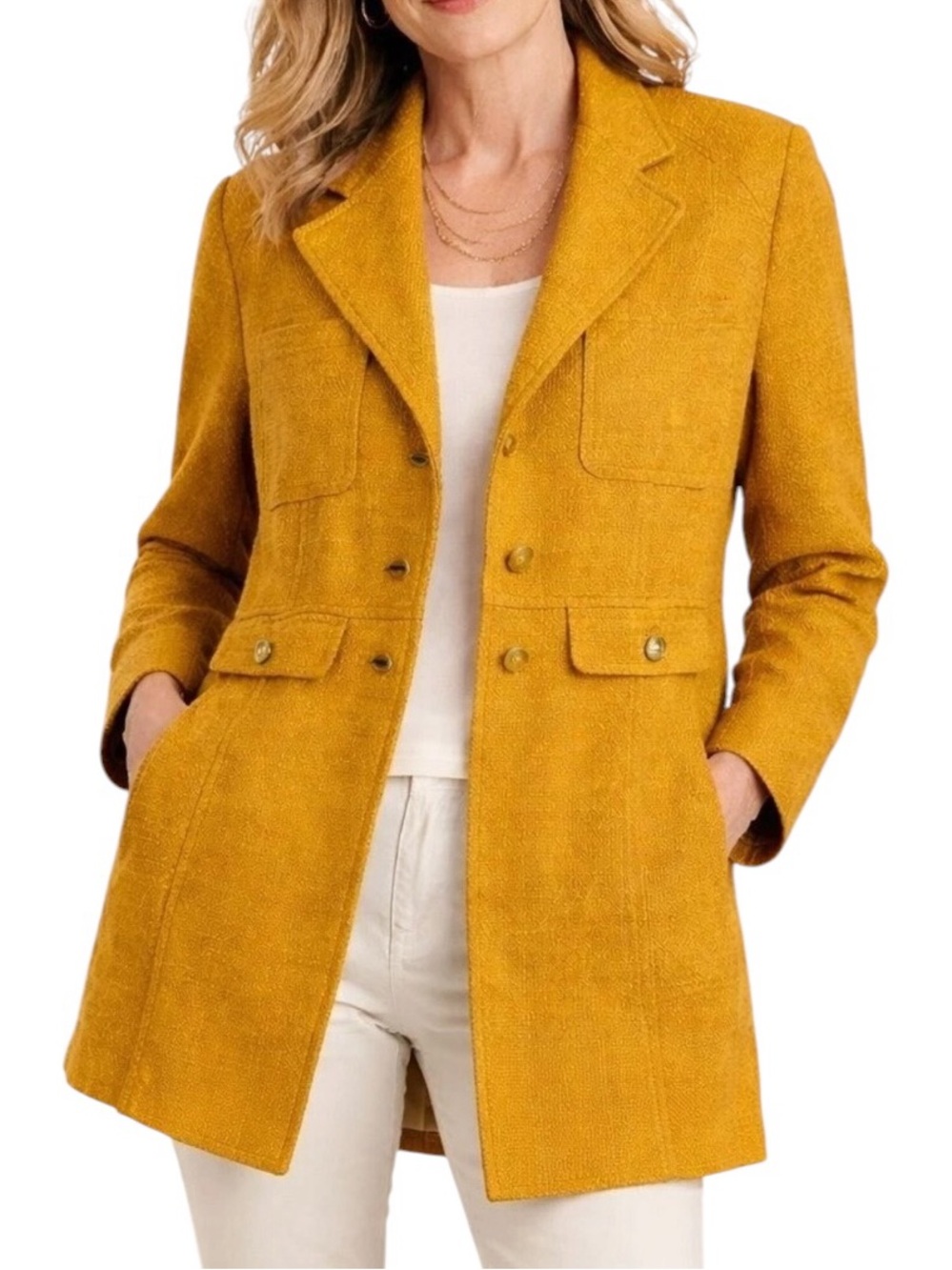 Chico’s Mustard Yellow Tailored Button Front Coat